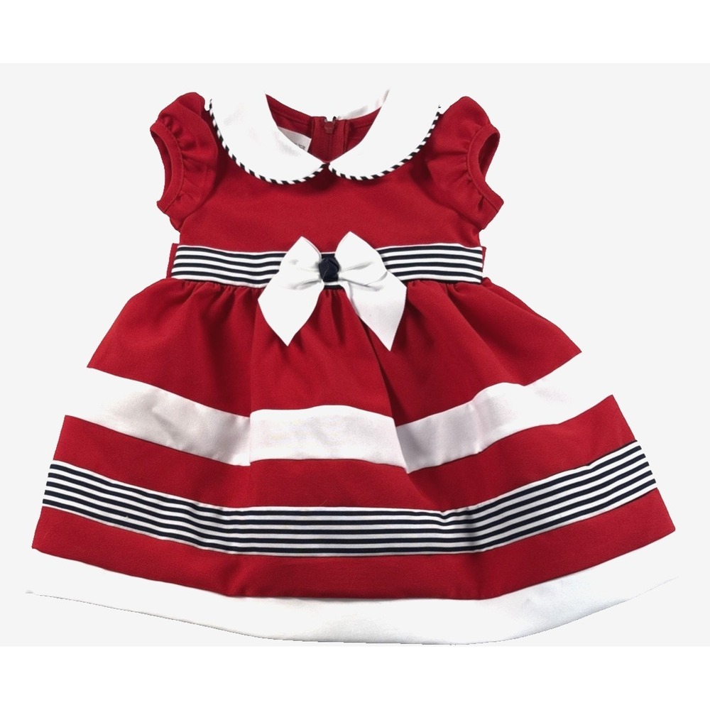 Bonnie Baby Dress Size 3/6 Month Nautical Red White And Blue Short Sleeve‎ Bow